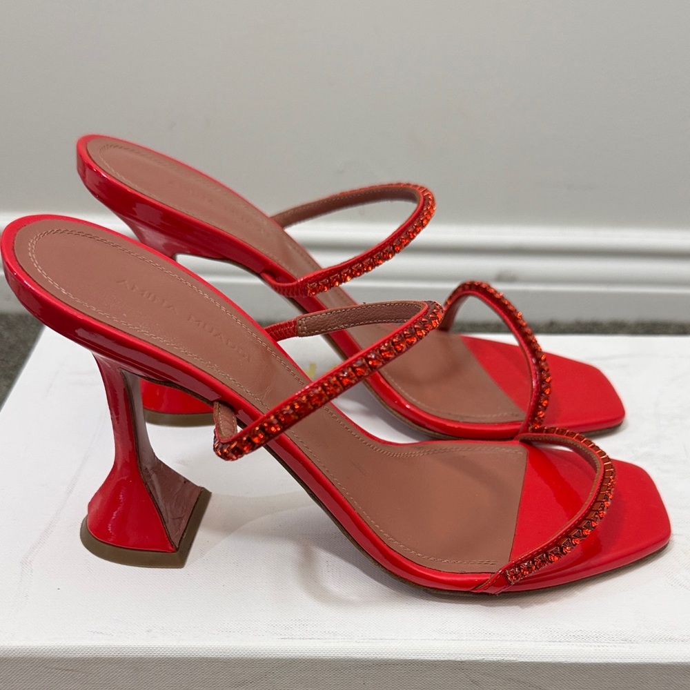 Amina Muaddi Gilda Slipper Red Heels size 38